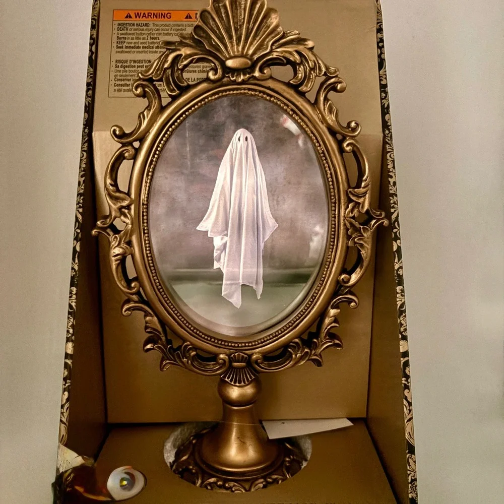Christian Siriano New York LED Lighted Ghost Mirror Gold Ornate Halloween Decor